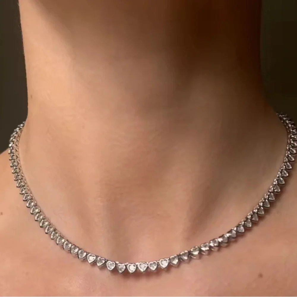 Amore Heart Tennis Necklace | White Gold Plated | tarnish resistant